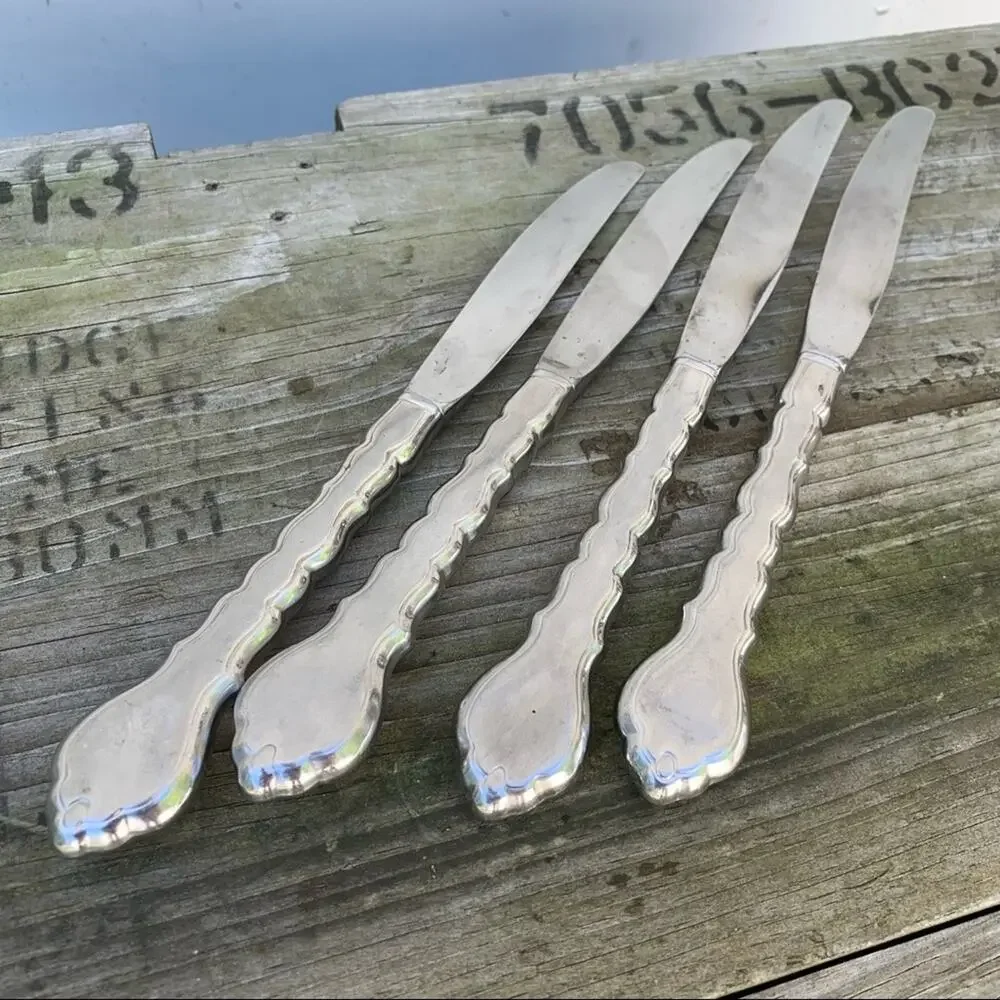 Set 4 Oneida Cello stainless dinner table knife vintage